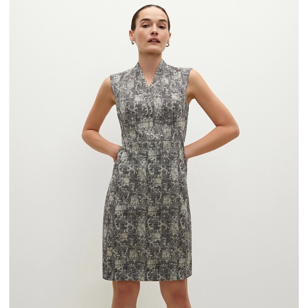 MM Lafleur Dress Size 2 Aditi Sheath Crackle Print Black & White Career Wear